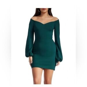 Dress the Population Esperanza Emerald Off Shoulder Mini Dress Size XS